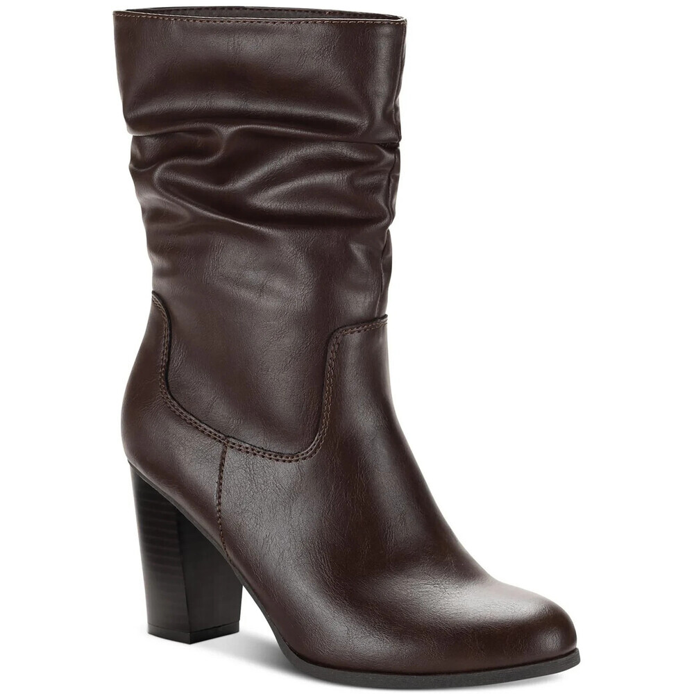 Style & Co Saraa Boots Women's 10 Brown Faux Leather Block Heel Mid-Calf LION252